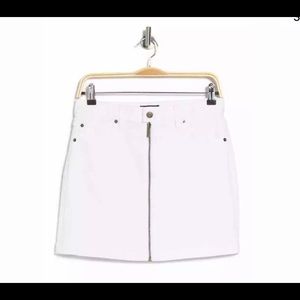 1.STATE White Cotton Denim Zip Front Mini Skirt